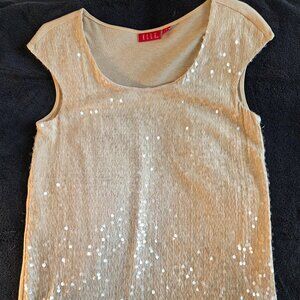 Tan sequin cap-sleeve top, Size S, ELLE